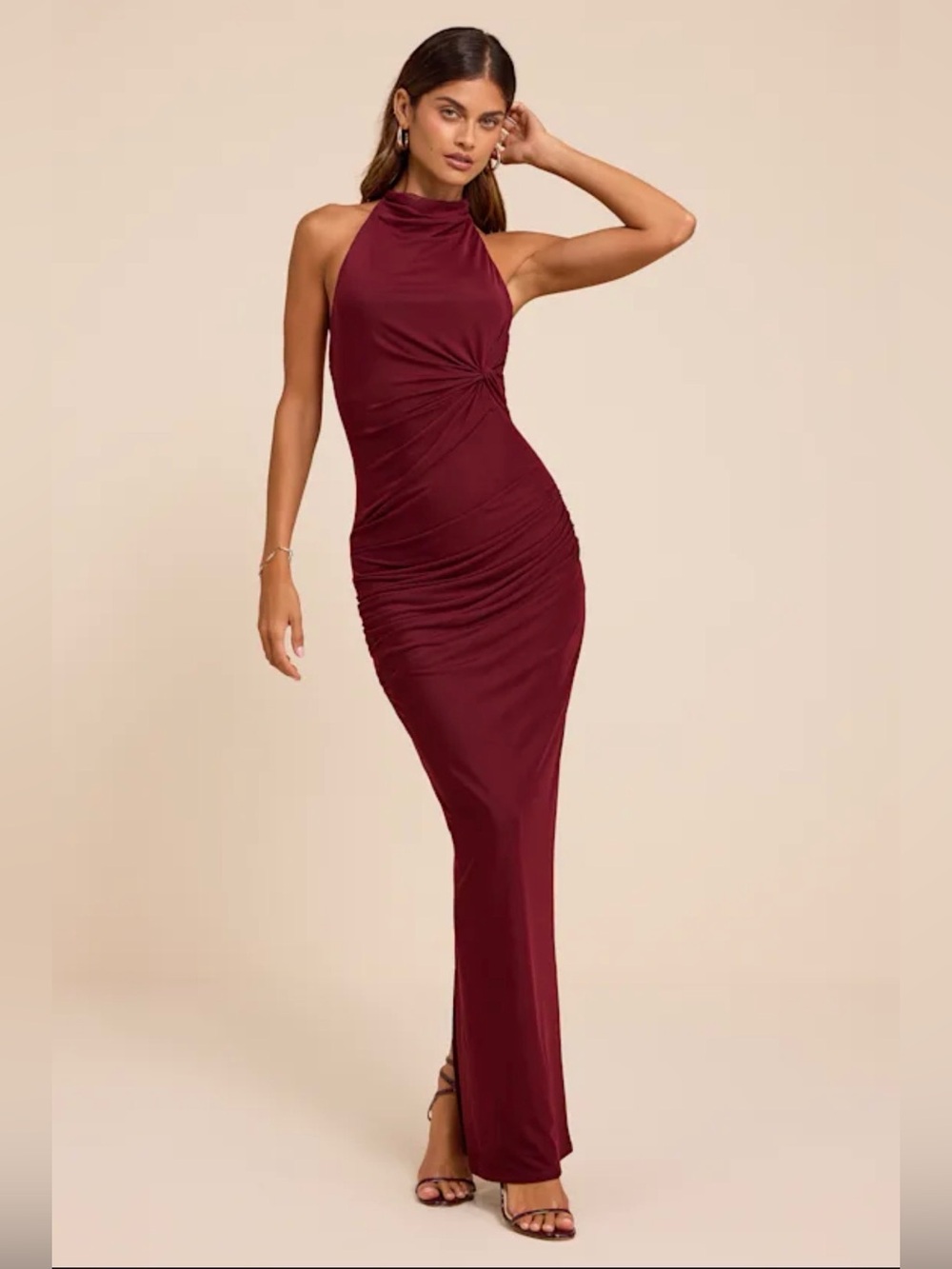 Lulus Frona Burgundy Mesh Backless Maxi
Dress